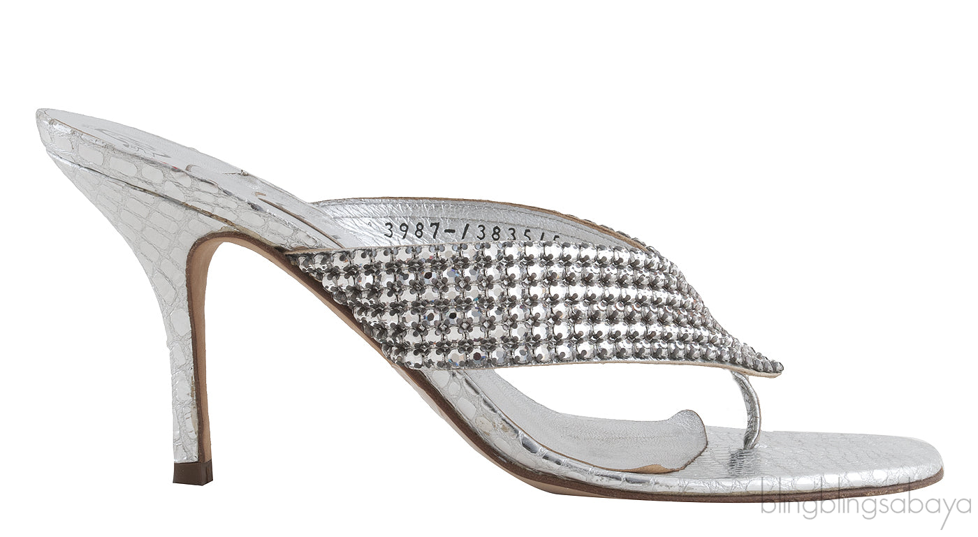 Silver T-strap Sandals