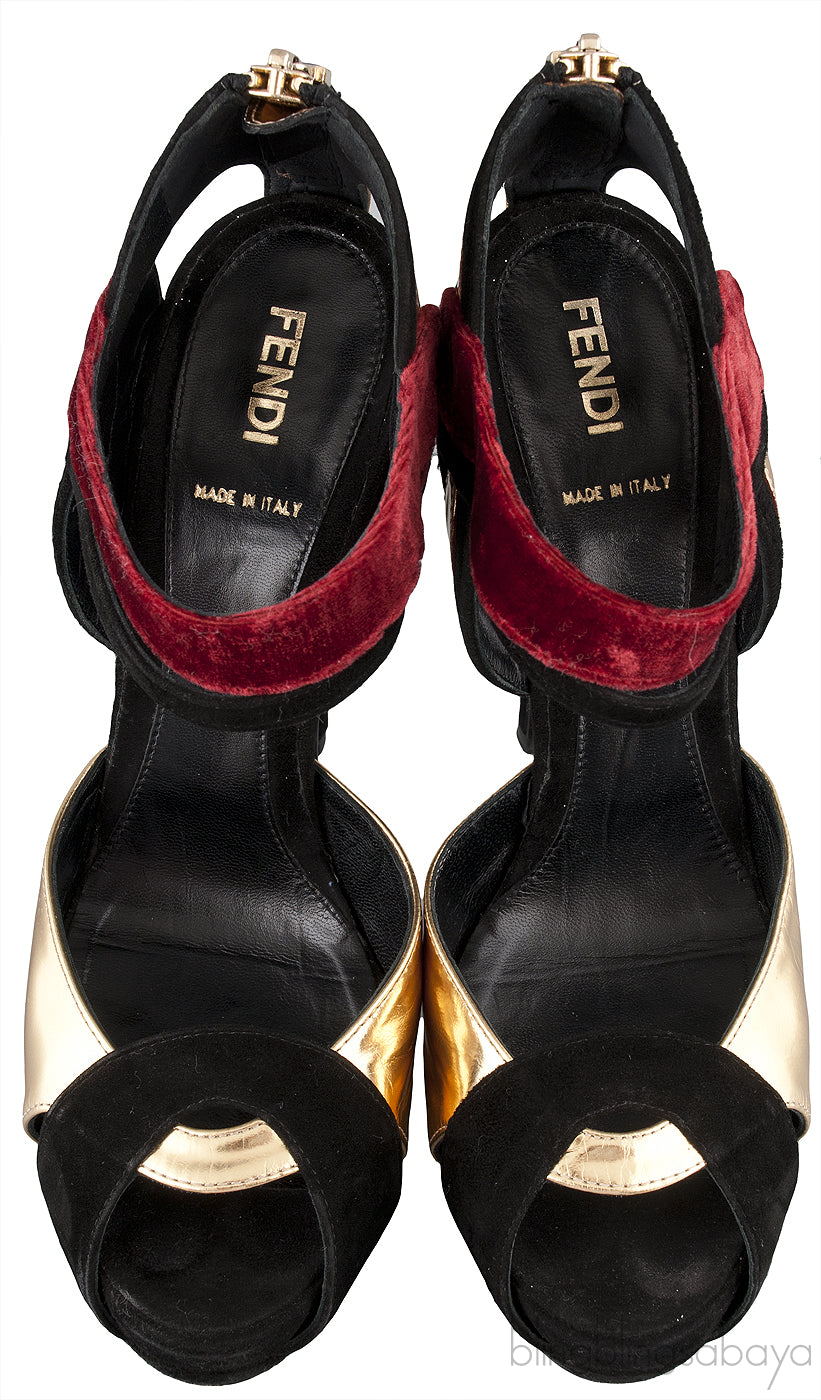 Tri-color Peep Toe Platform Heels