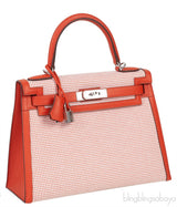 Kelly 28 Sellier Toile Quadrille Veau Swift Terre Battue-Mauve Sylvester-Blanc