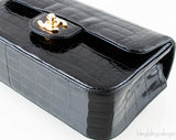 Black Croc Mini Single Flap Bag