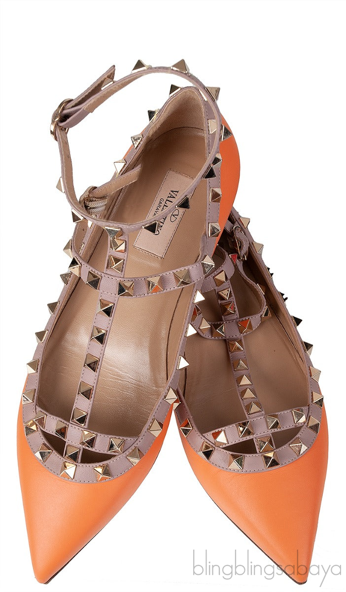 Orange Matte Rockstud Flat Ballerina