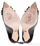 Black Croc Print Crystal Embellished Heels