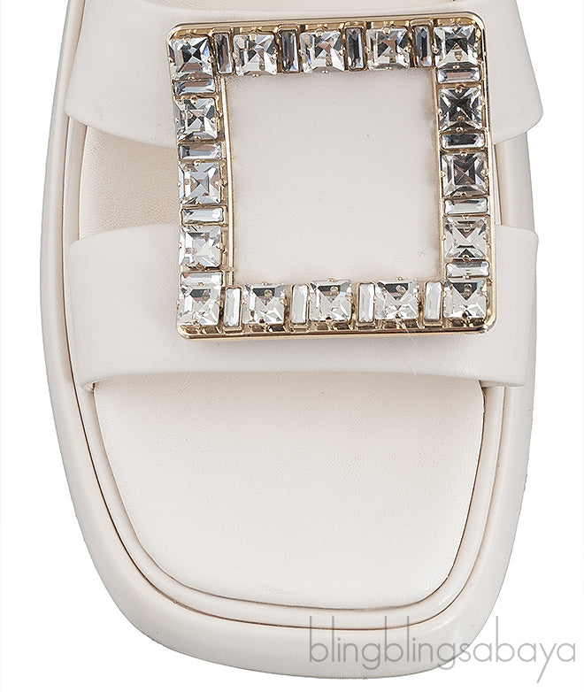 Slide Crystal Buckle Off-white Leather Mule