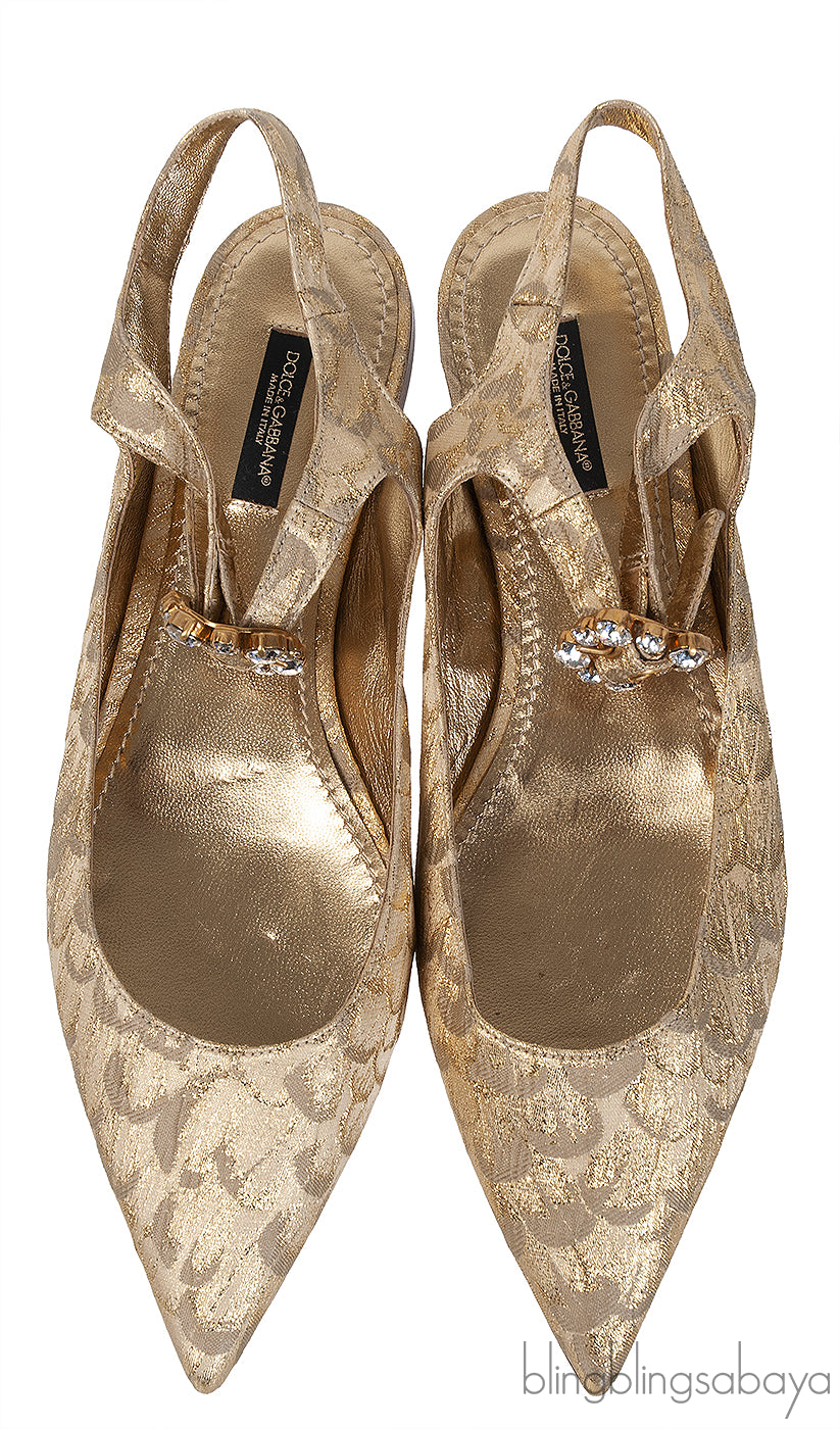 Dolce & Gabbana Metallic Gold Pointed Toe Flat Shoes