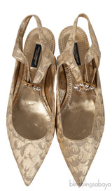 Dolce & Gabbana Metallic Gold Pointed Toe Flat Shoes