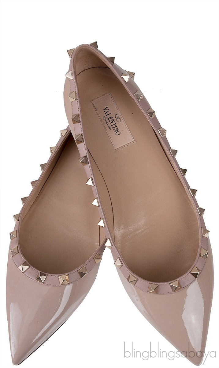 Nude Leather Rockstud Ballet Flat