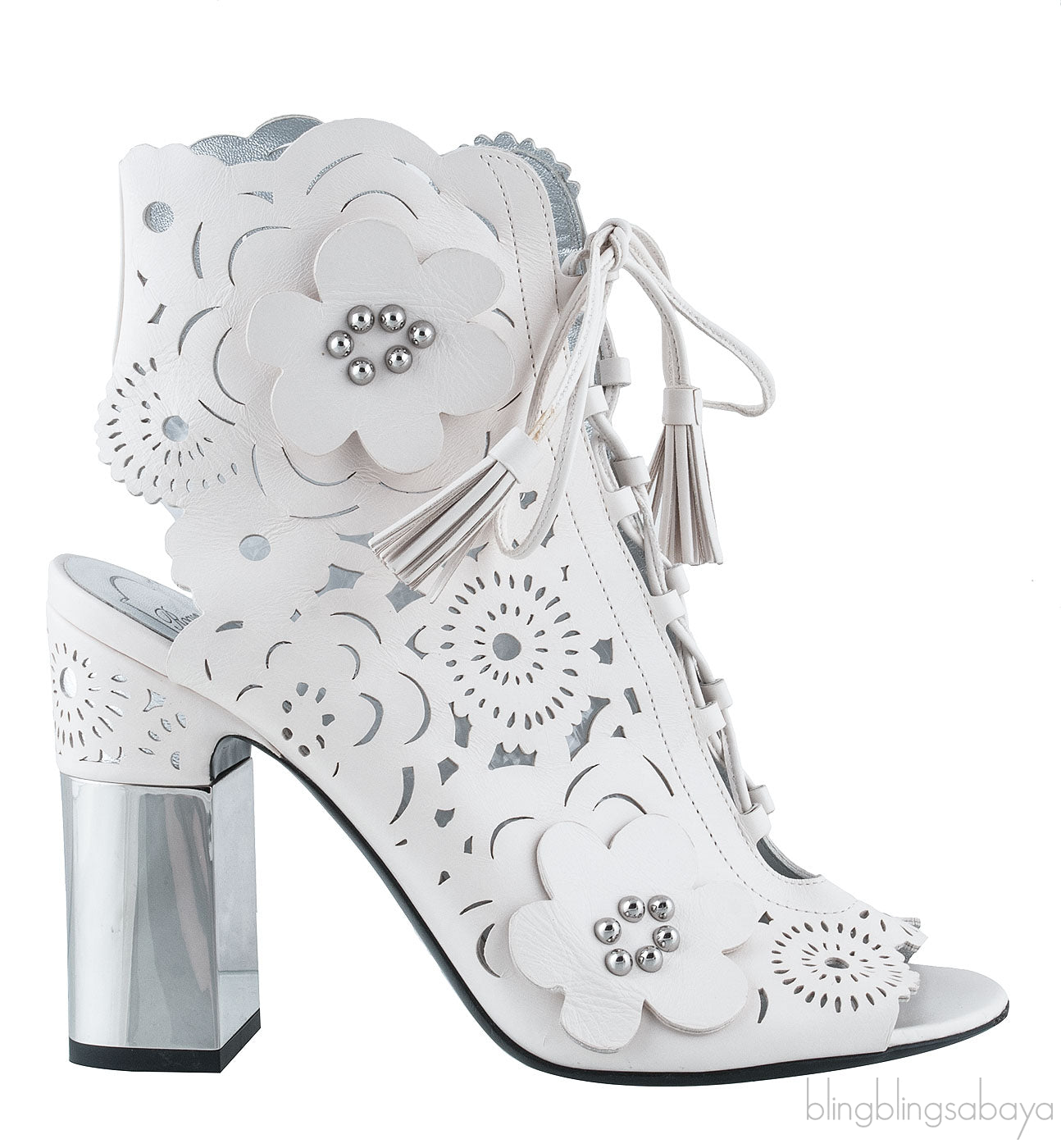 White Floral Laser Cut Heels