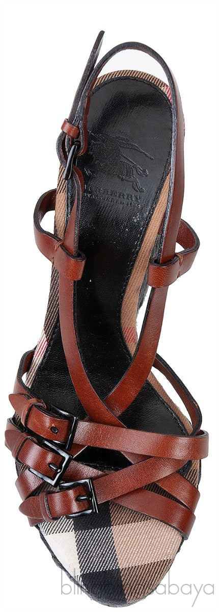 Brown Leather Strappy Wedge Sandals