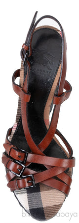 Brown Leather Strappy Wedge Sandals