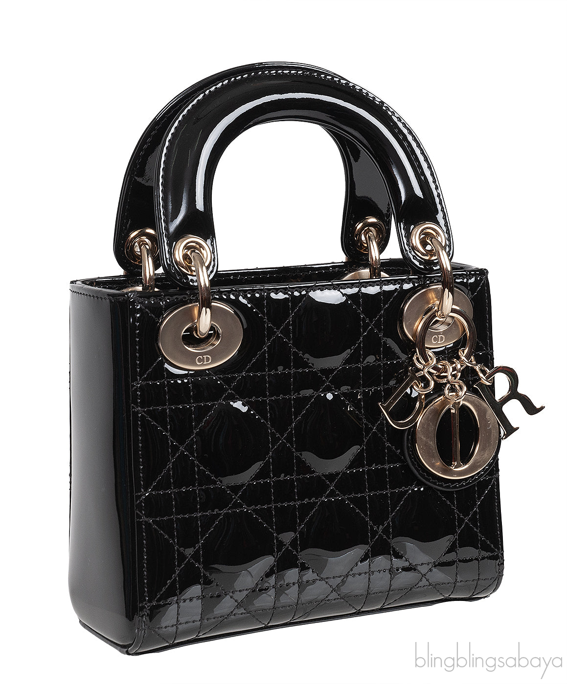 Lady Dior Mini Black Patent Quilted Leather GHW