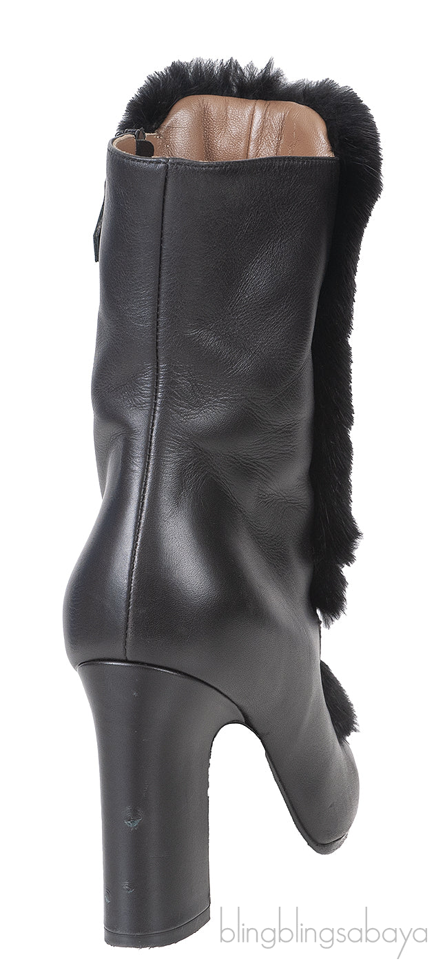 Hermes Black Leather and Fur Ankle Boots