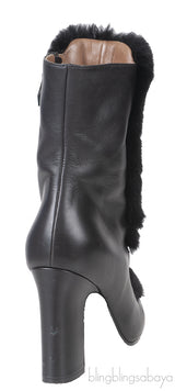 Hermes Black Leather and Fur Ankle Boots