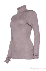Rose Gold Metallic Turtleneck Sweatshirt