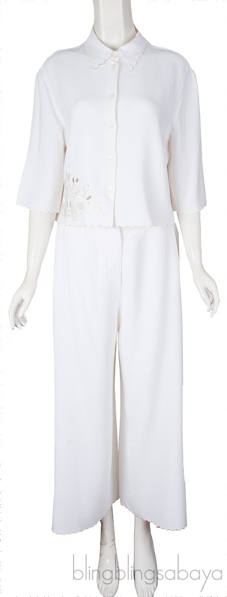 Off-White Embroidered Top & Wide Leg Pants