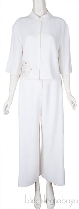 Off-White Embroidered Top & Wide Leg Pants