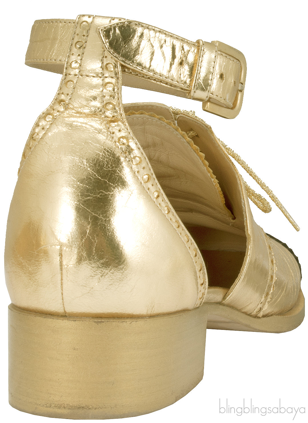 Metallic Gold Ankle Strap Brogue