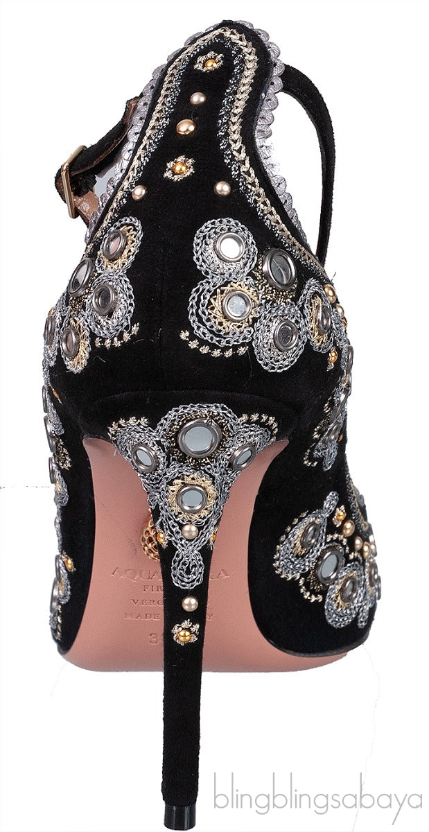 Aquazzura Black Embellished Jaipur Pumps