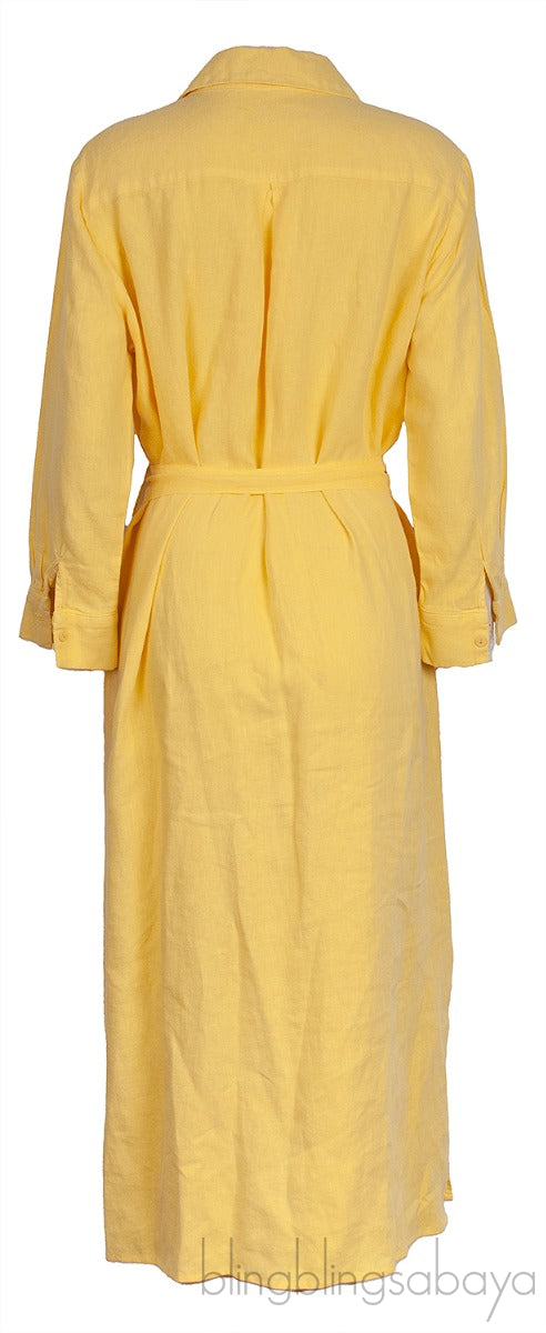 Yellow Front Pocket Shirt Dress