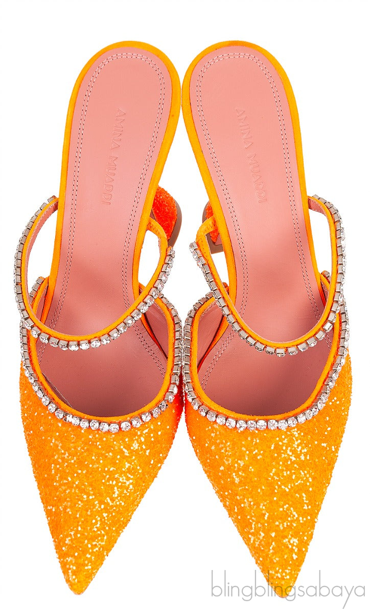 Gilda Crystal -Embellished Orange Glitter Mules