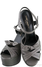 Grey Bow Textured Leather Pump