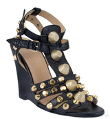 Black Leather Studded Wedge