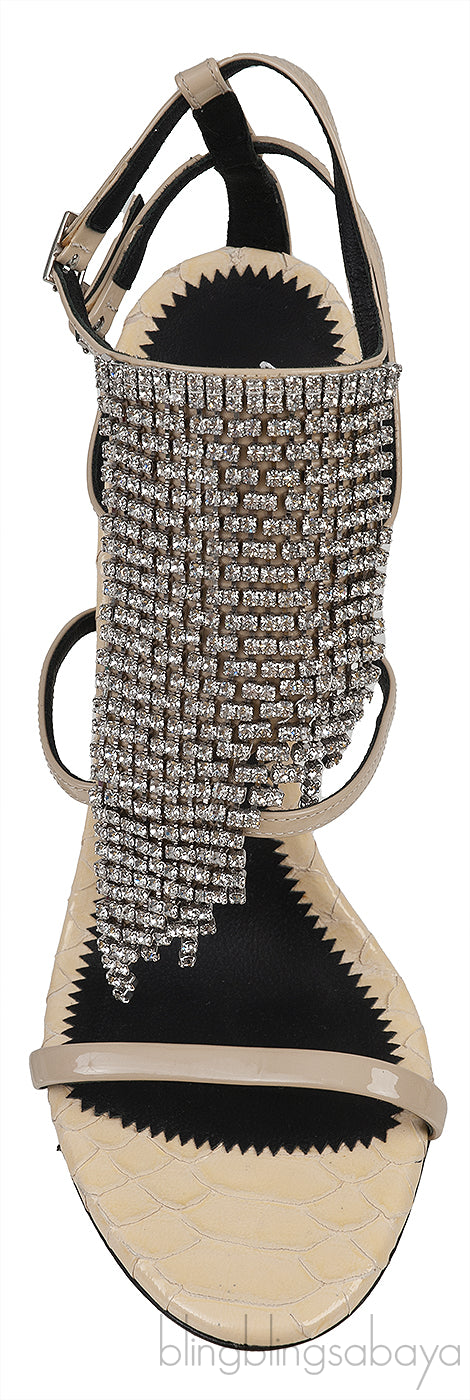 Giuseppe Zanotti Python Embossed Beige Crystal Sandals