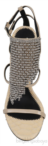 Giuseppe Zanotti Python Embossed Beige Crystal Sandals