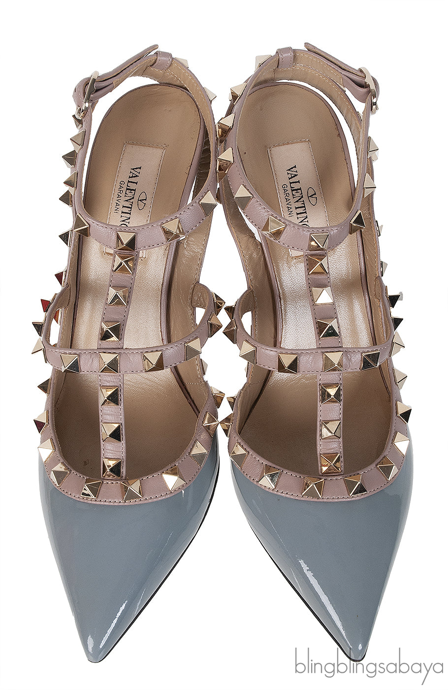 Valentino Garavani Blue Grey Patent Rockstuds Heels