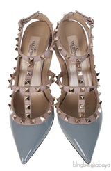 Valentino Garavani Blue Grey Patent Rockstuds Heels