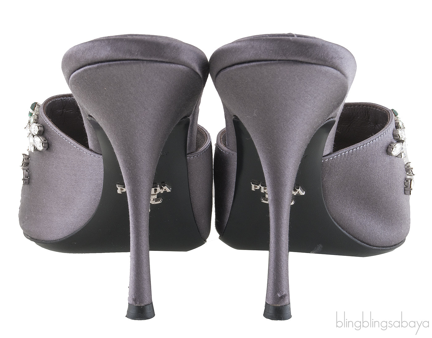 Grey Floral Crystal Slip on Sandals