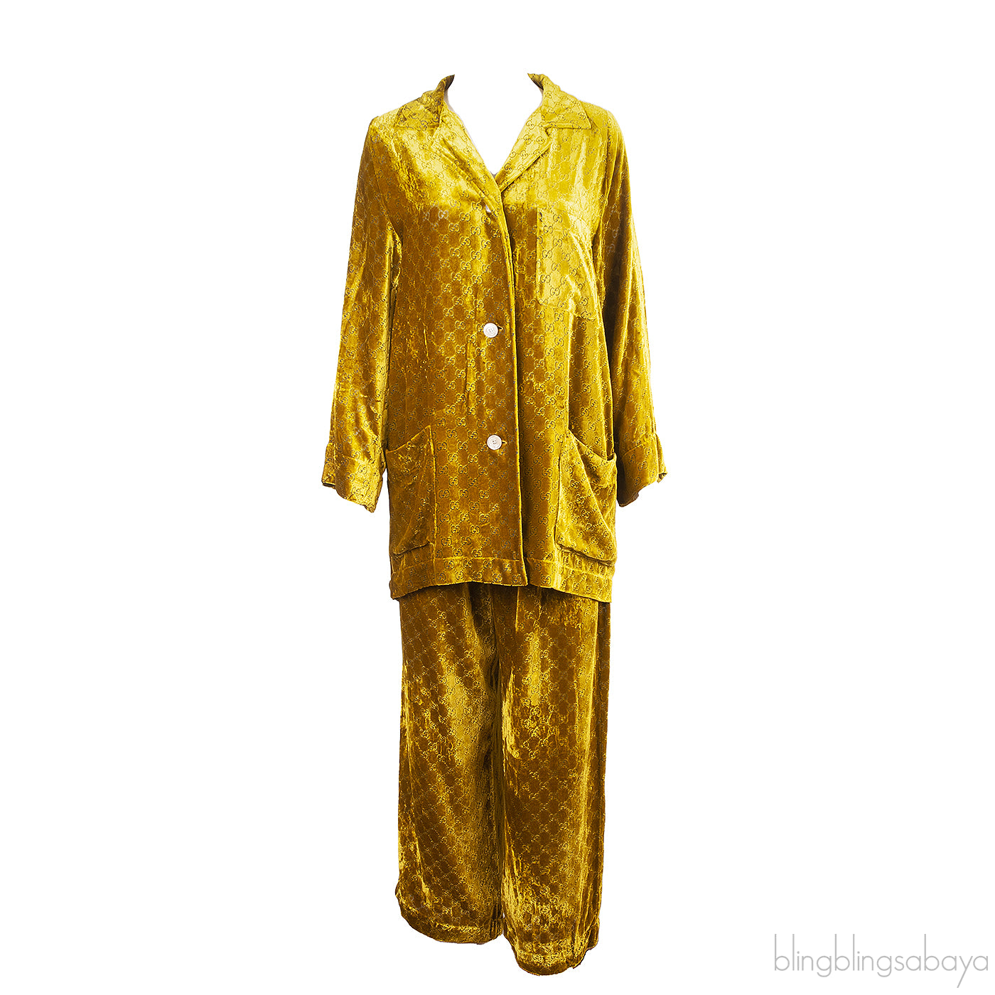Gucci Gold GG Devore Velvet Shirt & Wide Leg Trouser
