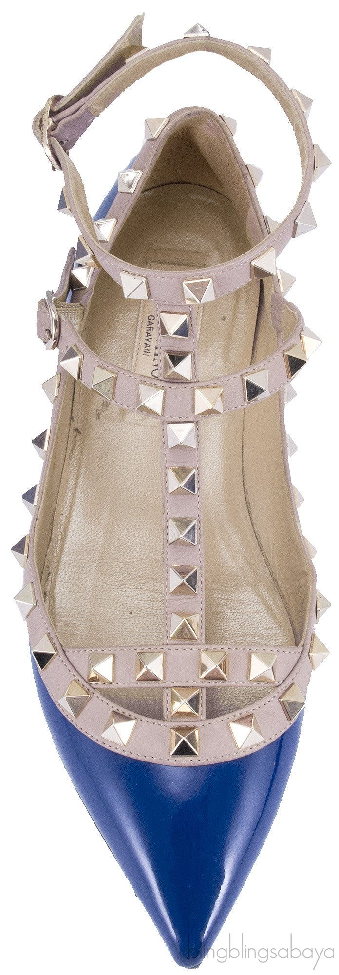 Patent Blue Rockstud Flat Ballerina