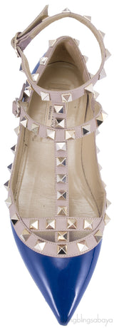 Patent Blue Rockstud Flat Ballerina