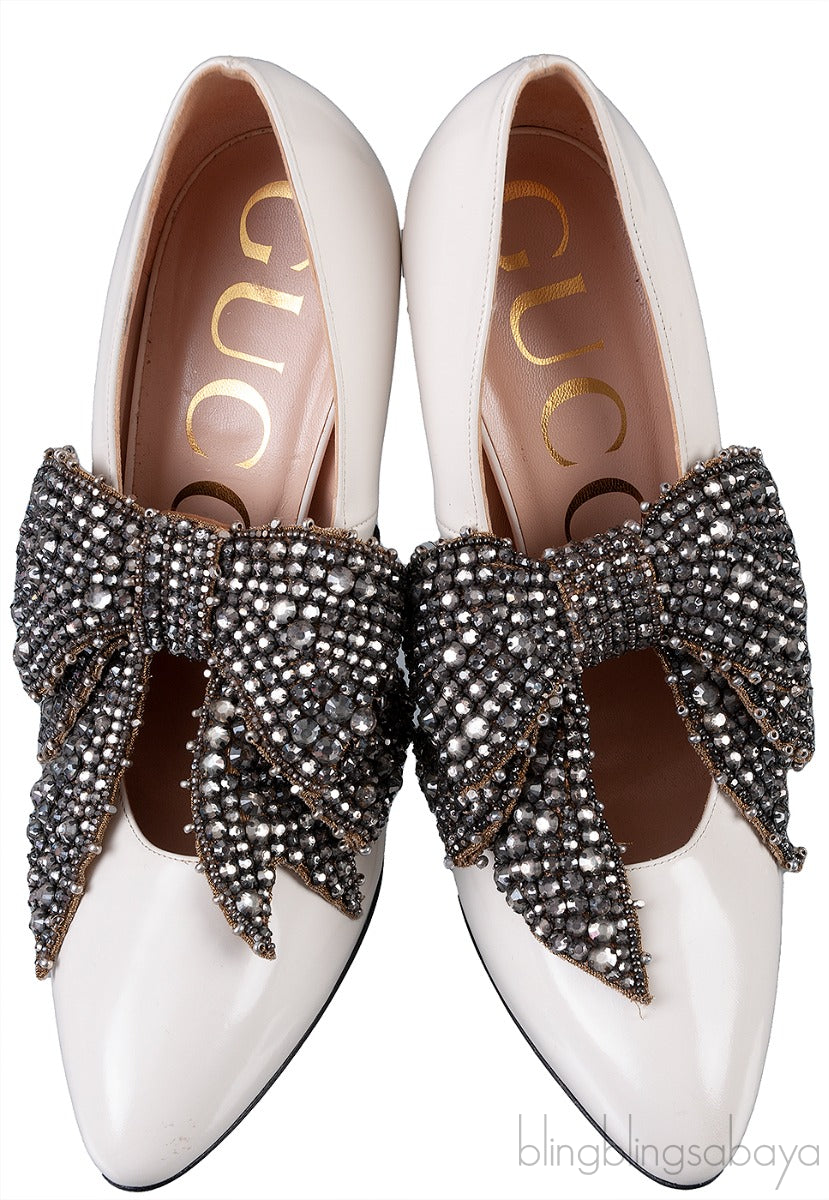 White Patent Elaisa Crystal Bow Pump