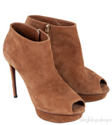 Louis Vuitton Brown Suede Peep Toe Ankle Boots