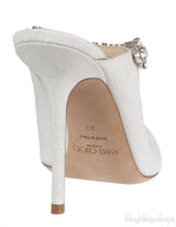Jimmy Choo Bing White Glittery Crystal Embellished Mule 38