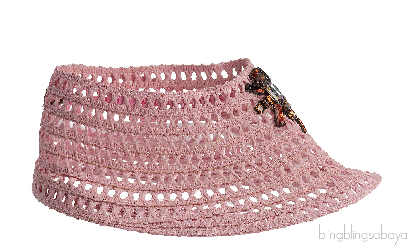 LV Pink and Crystal Raffia Crochet Visor