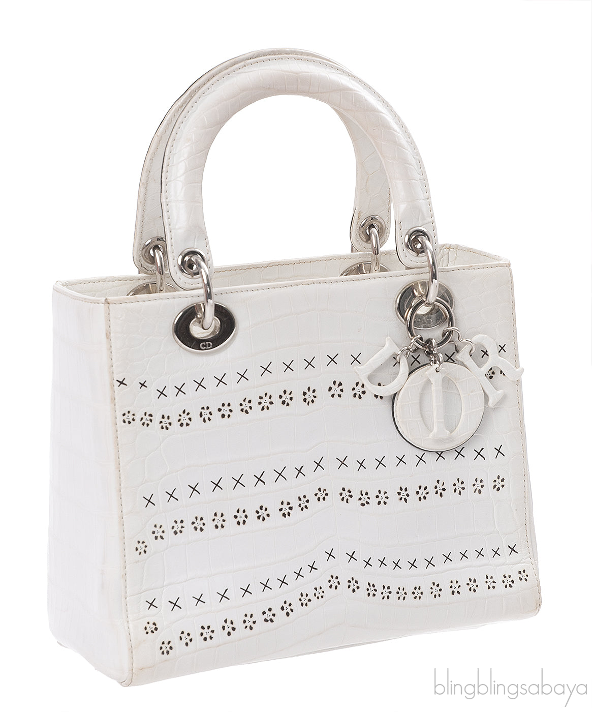 Christian Dior Lady Dior White Printed Crocodile Medium Bag