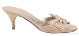 Nude Leather Bow Crystal Sandals