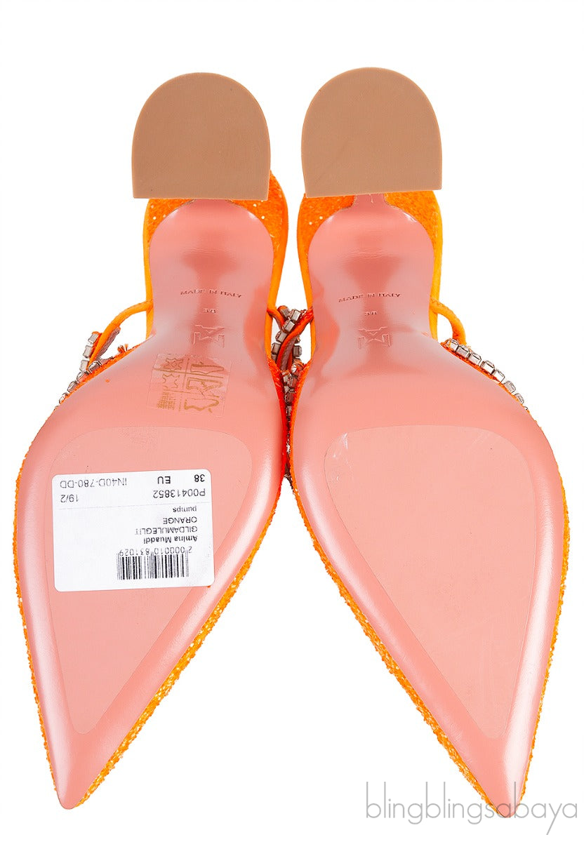 Gilda Crystal -Embellished Orange Glitter Mules