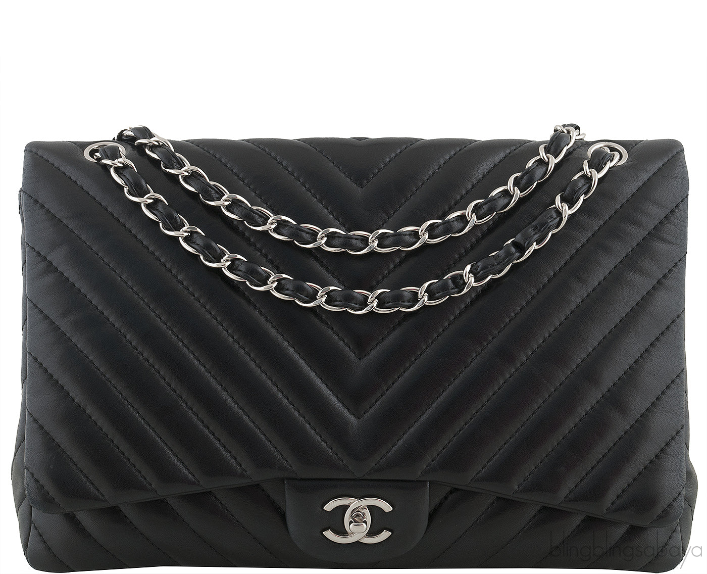 Black Chevron Maxi Flap Bag