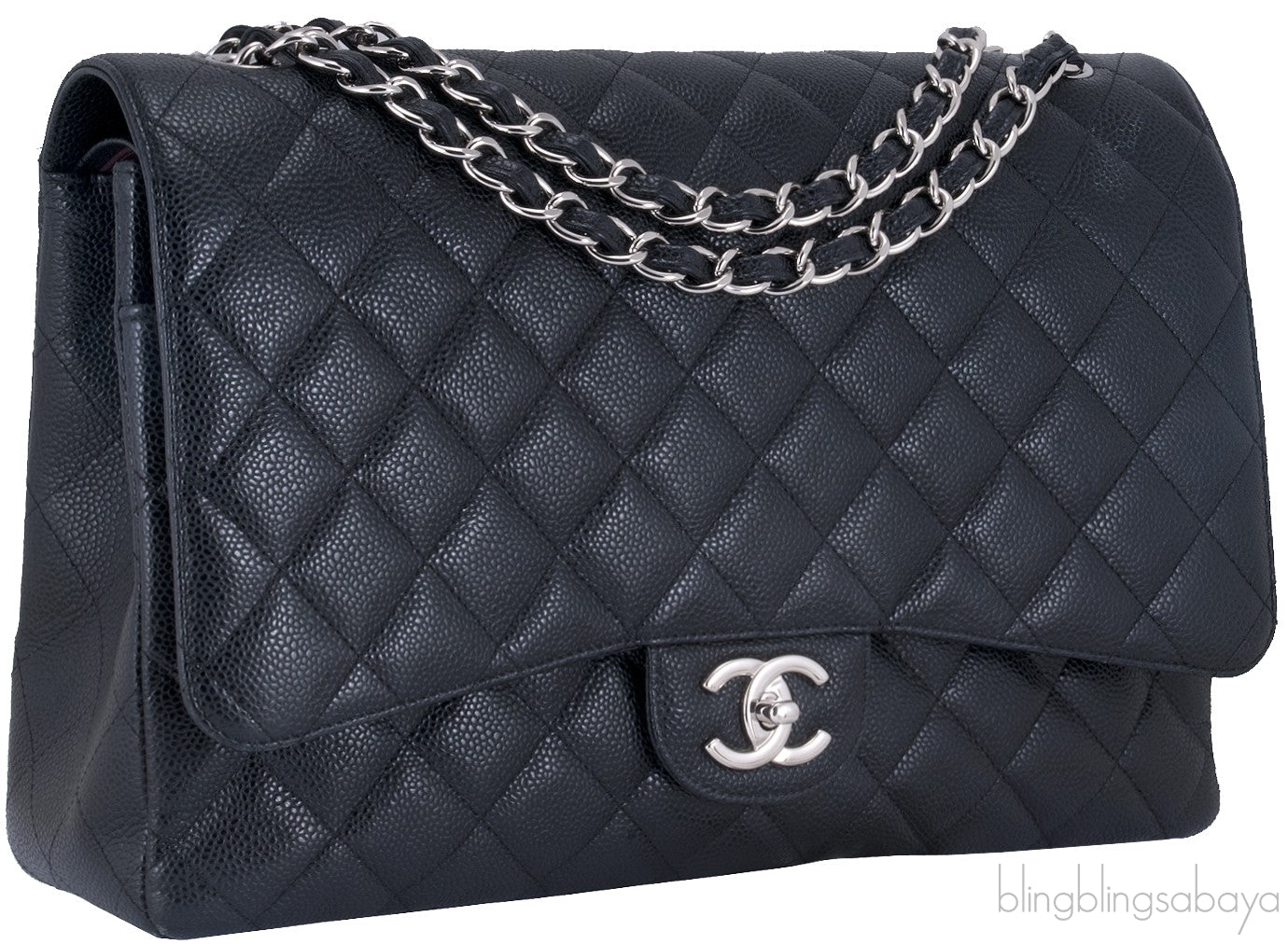 Black Caviar Jumbo Double Flap Bag