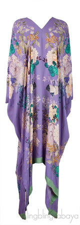 Purple Floral Print Silk Kaftan Dress