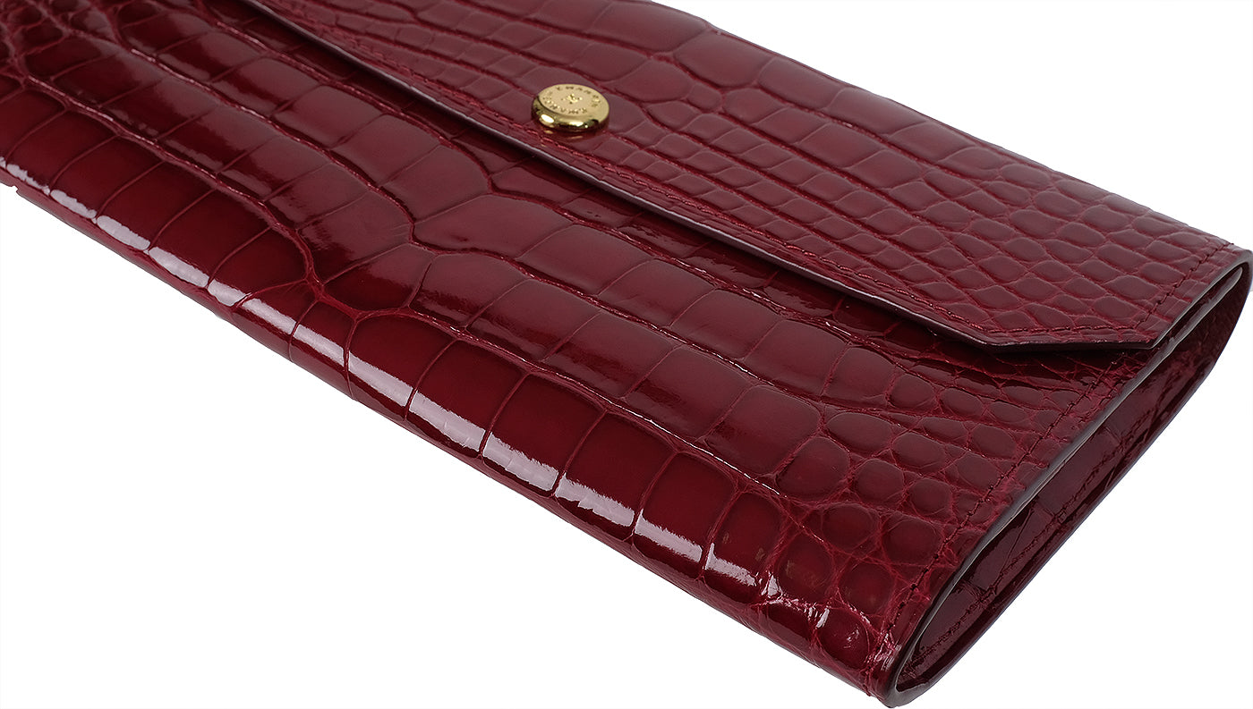 Kwanpen Bordeaux Crocodile Flap Wallet
