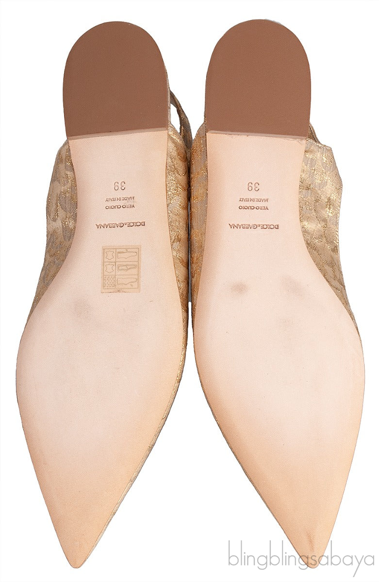 Dolce & Gabbana Metallic Gold Pointed Toe Flat Shoes