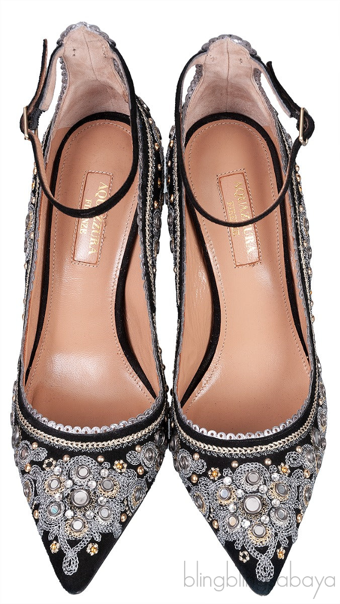 Aquazzura Black Embellished Jaipur Pumps