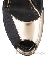 Gold Leather Black Fabric Slingback