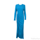 Turquoise Gathered Long Sleeve Dress