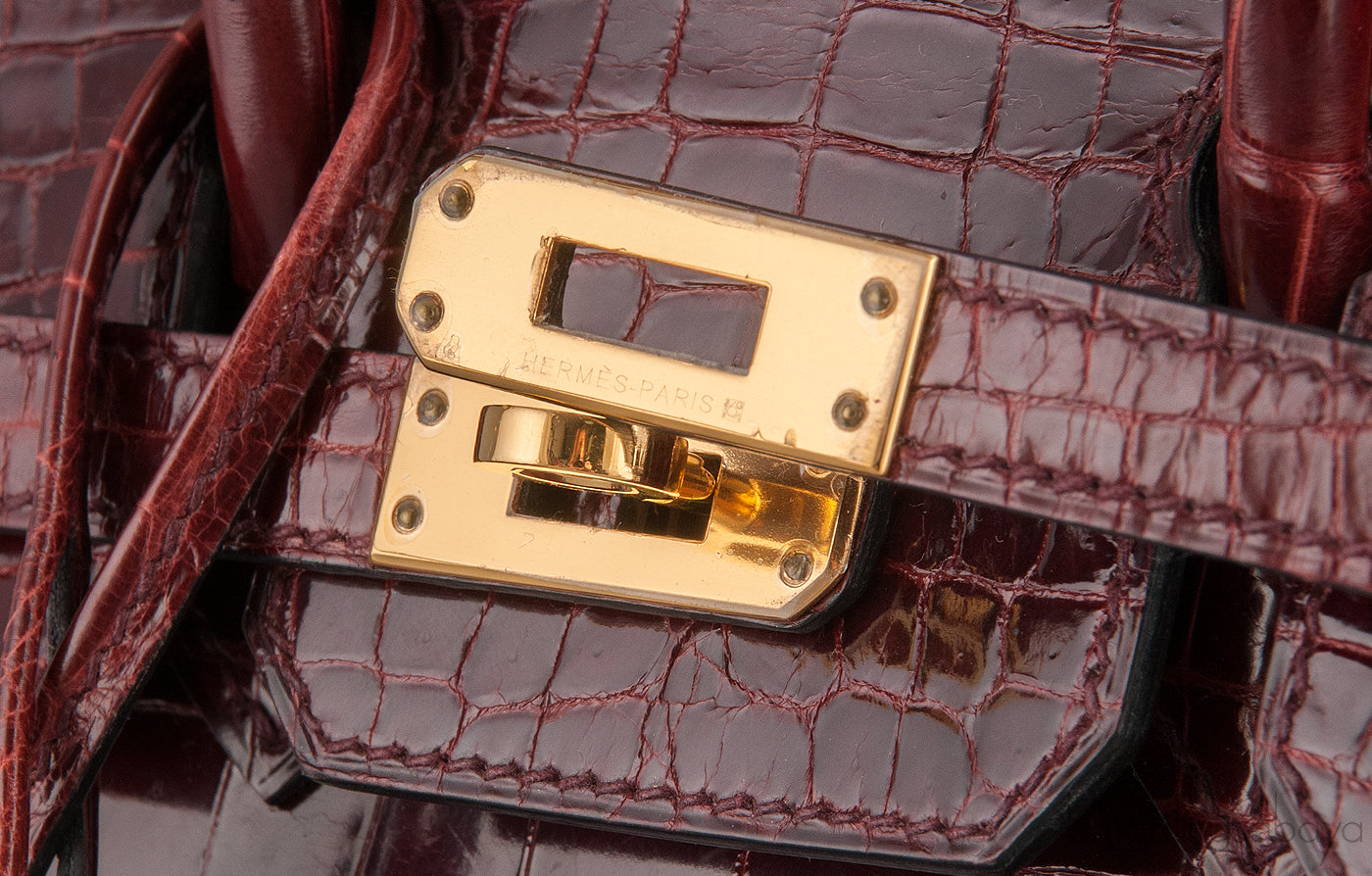 Birkin 25 Bordeaux Crocodile GHW