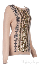 Brown Wool Sequins Knit Sweatshirt